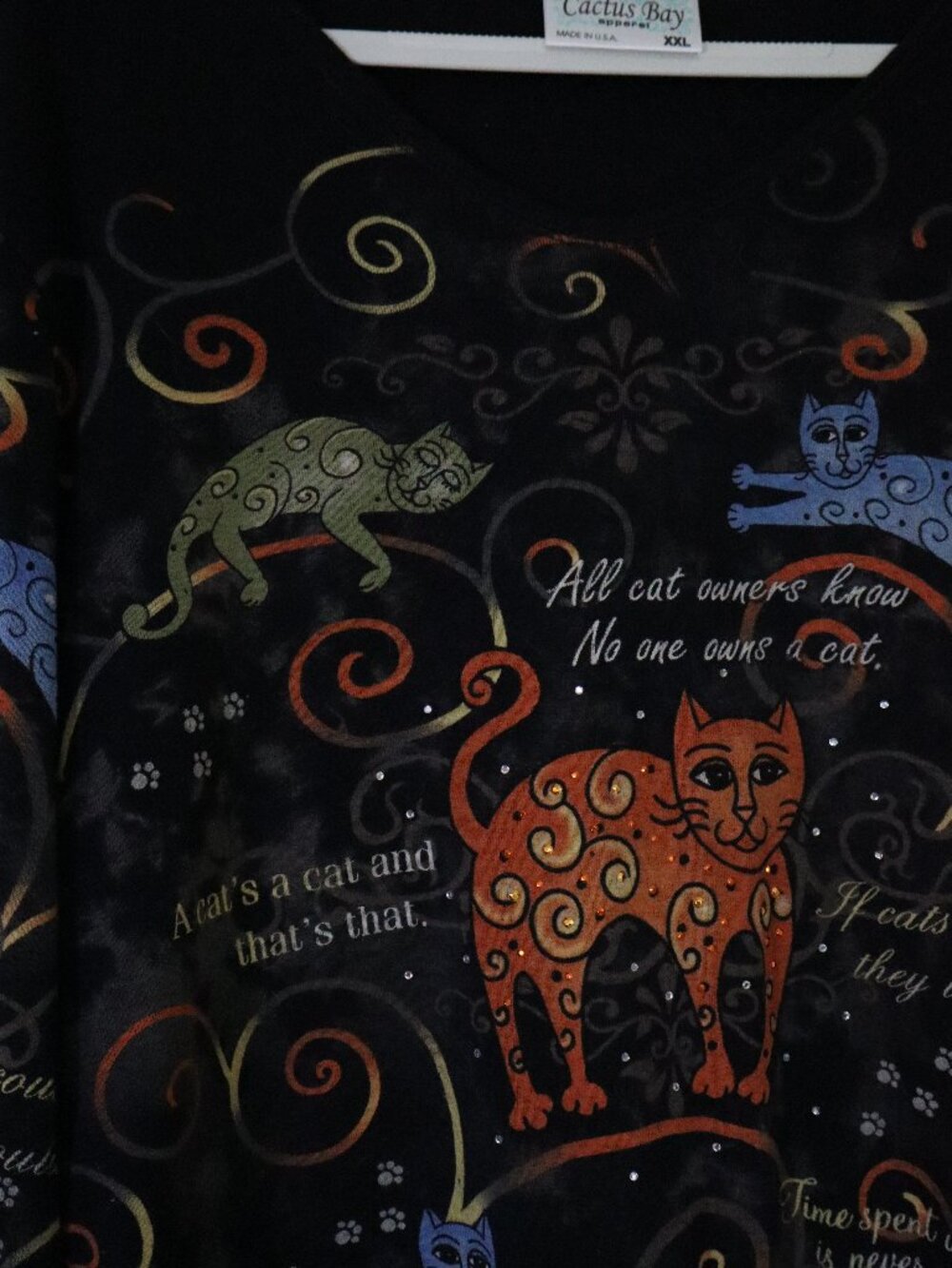 Cat Lovers Quoted Bedazzled Cactus Bay size XXL Long Sleeve Top - Picture 6 of 6